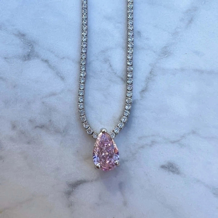 Zircon Pink Yellow Necklace [201,304 Stainless Steel]