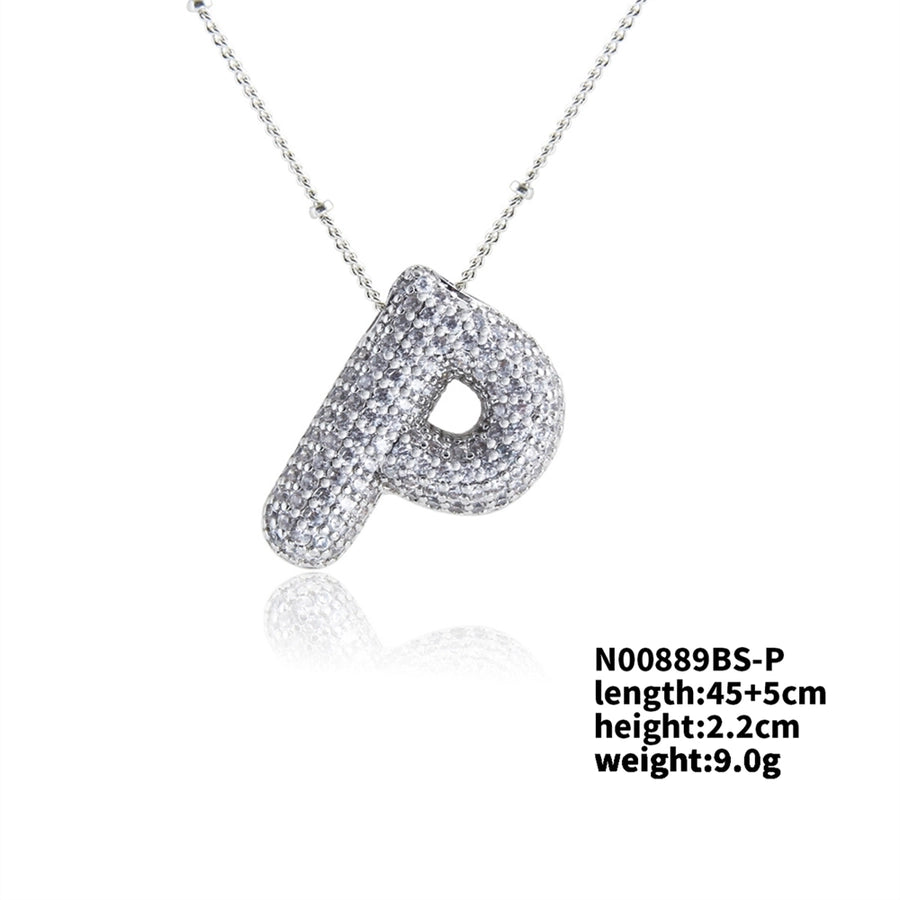 Three-dimensional Letter Zircon Pendant Necklace [304 Stainless Steel,Copper]