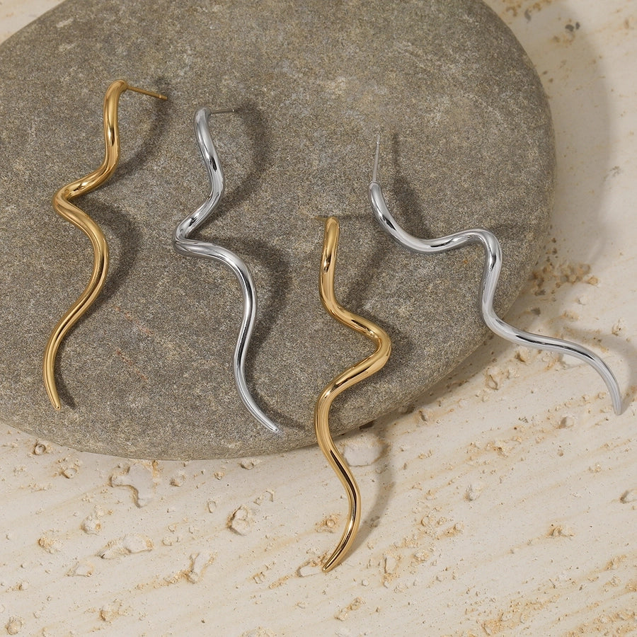 Artistic Lines Earrings [316 Stainless Steel,16K Gold Plated]