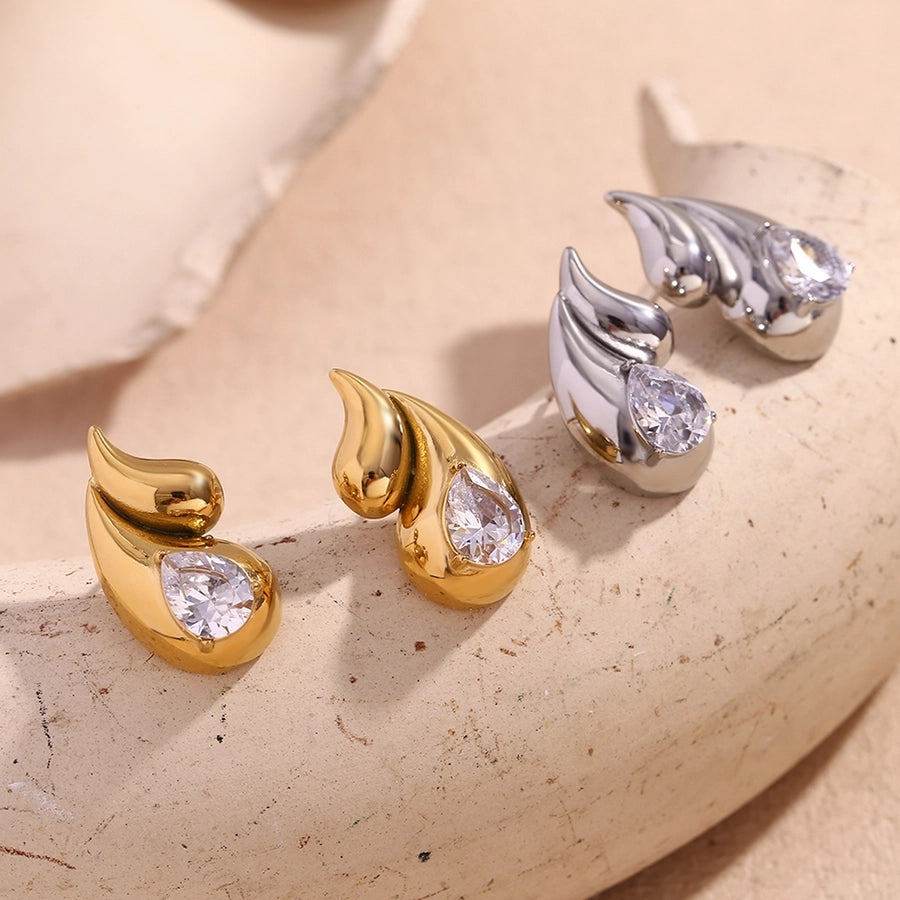 Conch Rhinestone Earrings [304 Stainless Steel,18K Gold Plated]