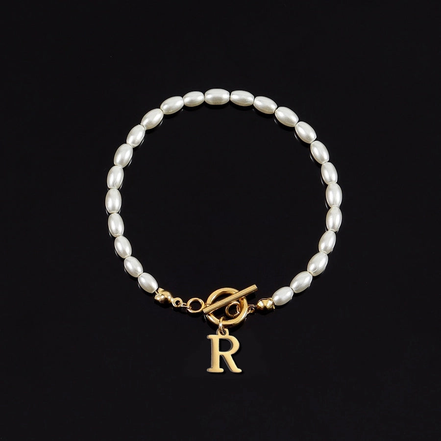 Letter Artificial Pearl Bracelet [304 Stainless Steel]