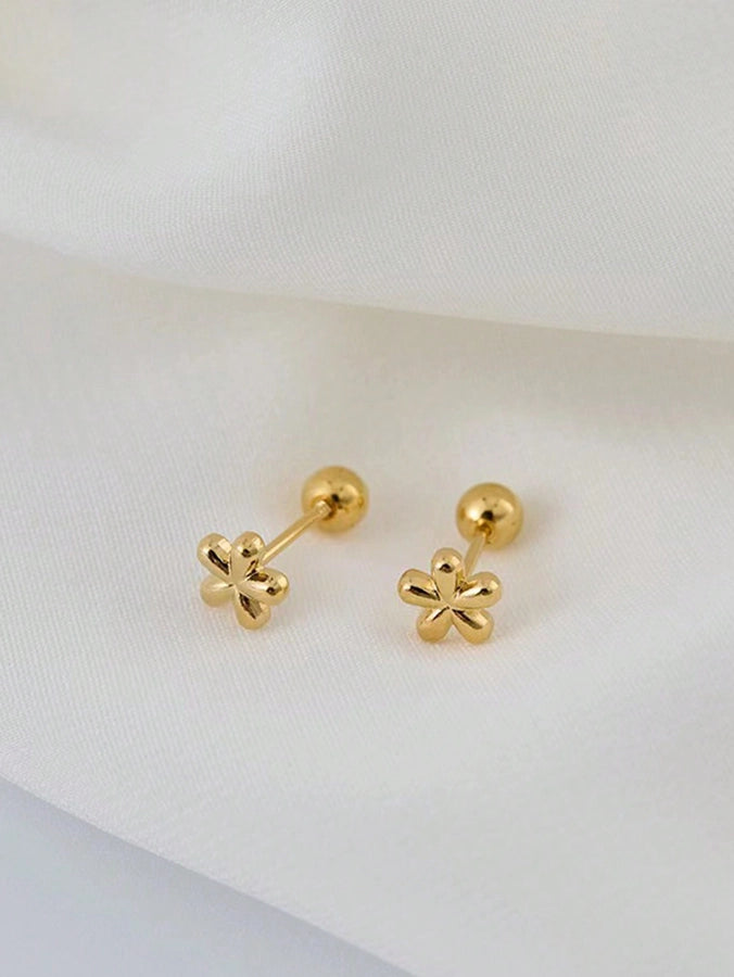 Phoenix Five-Leaf Flower Stud Earrings [Stainless Steel, 18K Gold Plated]