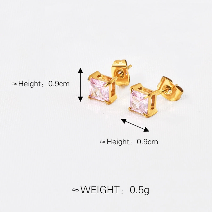 Shiny Squarel Rhinestones Ear Studs [304 Stainless Steel,18K Gold Plated]