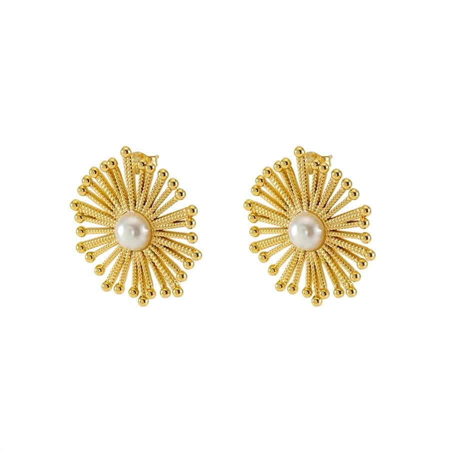 Dandelion Artificial Pearls Earrings [304 Stainless Steel,18K Gold Plated]