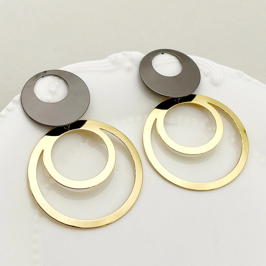 Mix Round Hollow Out Drop Earrings [304 Stainless Steel,14K Gold Plated]