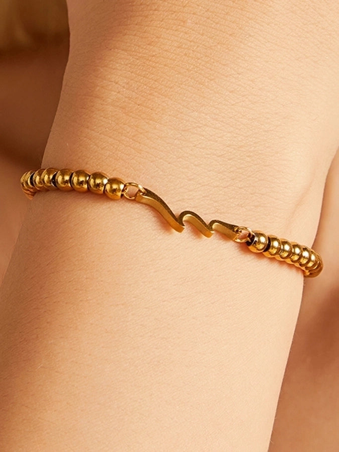 Wave Beaded Bracelet [304 Stainless Steel, 18K Gold Plated]