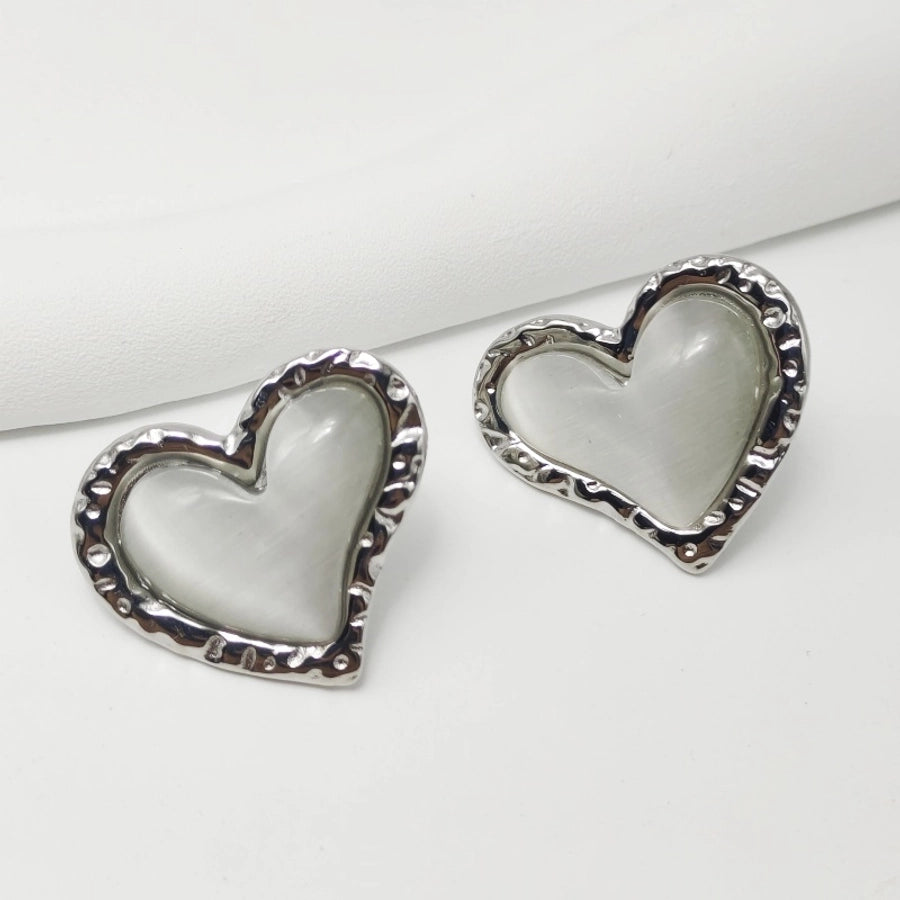 Silver Heart Shape Earrings [304 Stainless Steel,18K Gold Plated]