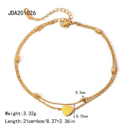 Heart Shape Layered Anklet [304 Stainless Steel, 18K Gold Plated]