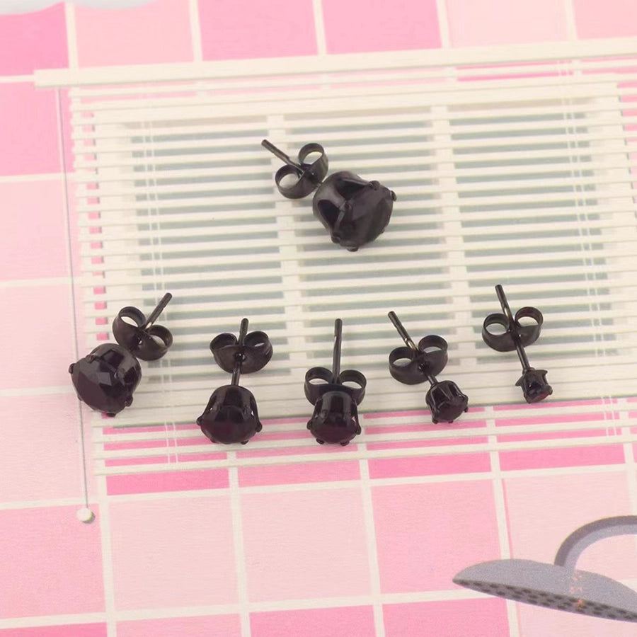 Black Shiny Round Ear Studs Earrings [304 Stainless Steel]