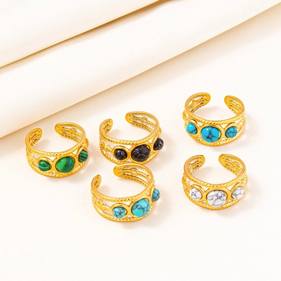 Round Artificial Gemstones Ring [304 Stainless Steel]