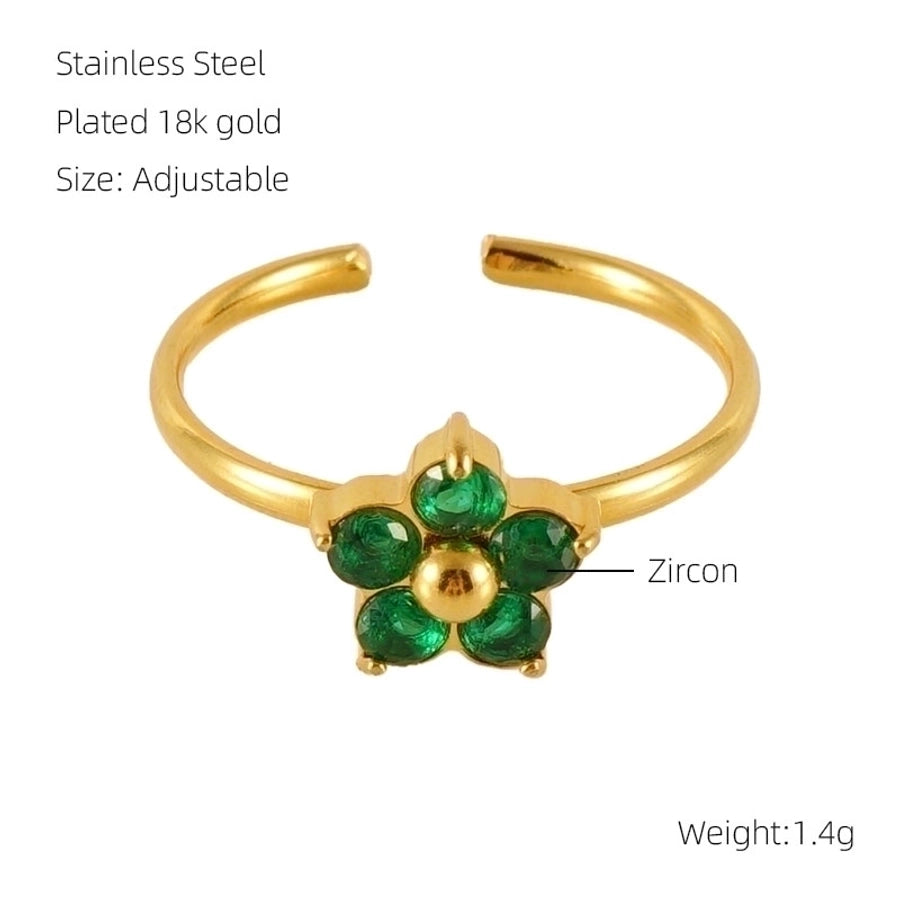 Anel de zircão de flor de coração quadrado [304 aço inoxidável 18K Bated Gold]