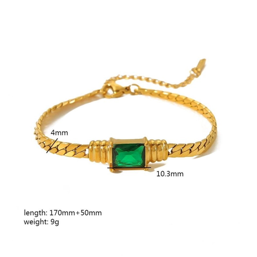 Rectangle Zircon Bracelet/Necklace [304 Stainless Steel,18K Gold Plated]