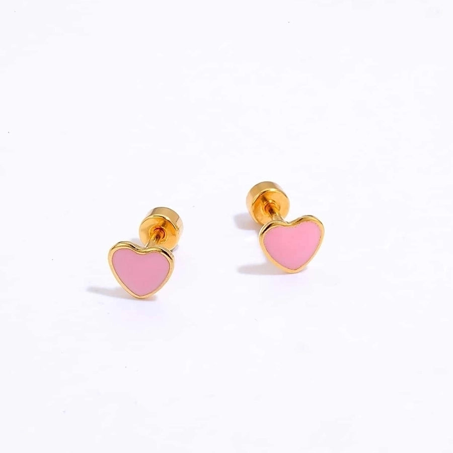 Small Colored Heart Stud Earrings [201 Stainless Steel, 18K Gold Plated]