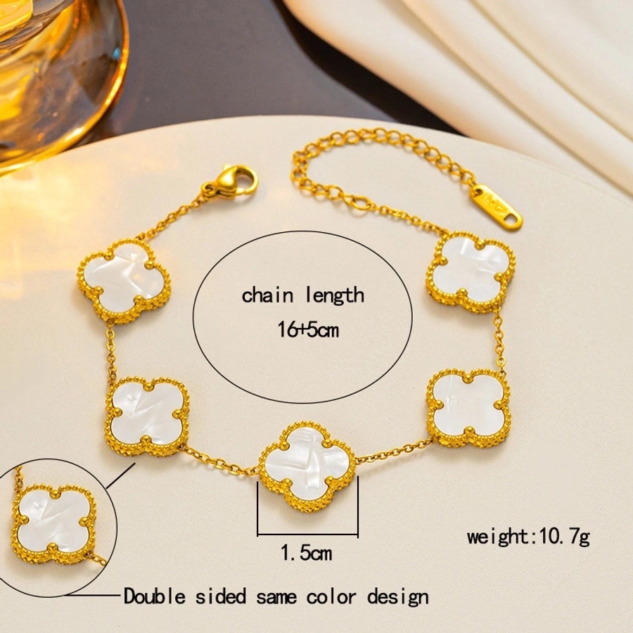 Four Leaf Clover Acrylic Bracelet/Earrings/Necklace [304 Stainless Steel,18K Gold Plated]