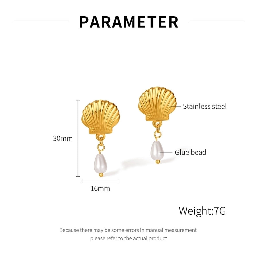 Pendientes de caída de concha de perla [304 acero inoxidable]