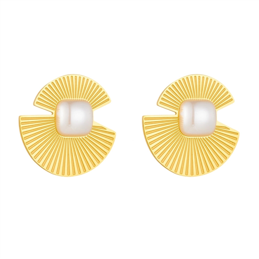 Vintage Style Sector Asymmetrical Artificial Pearls Earrings [304 Stainless Steel, 18K Gold Plated]