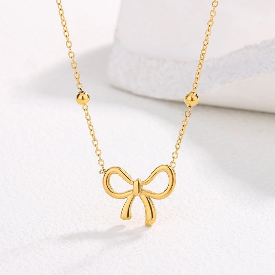 Bow Knot Necklace [304 Stainless Steel,18K Gold Plated]