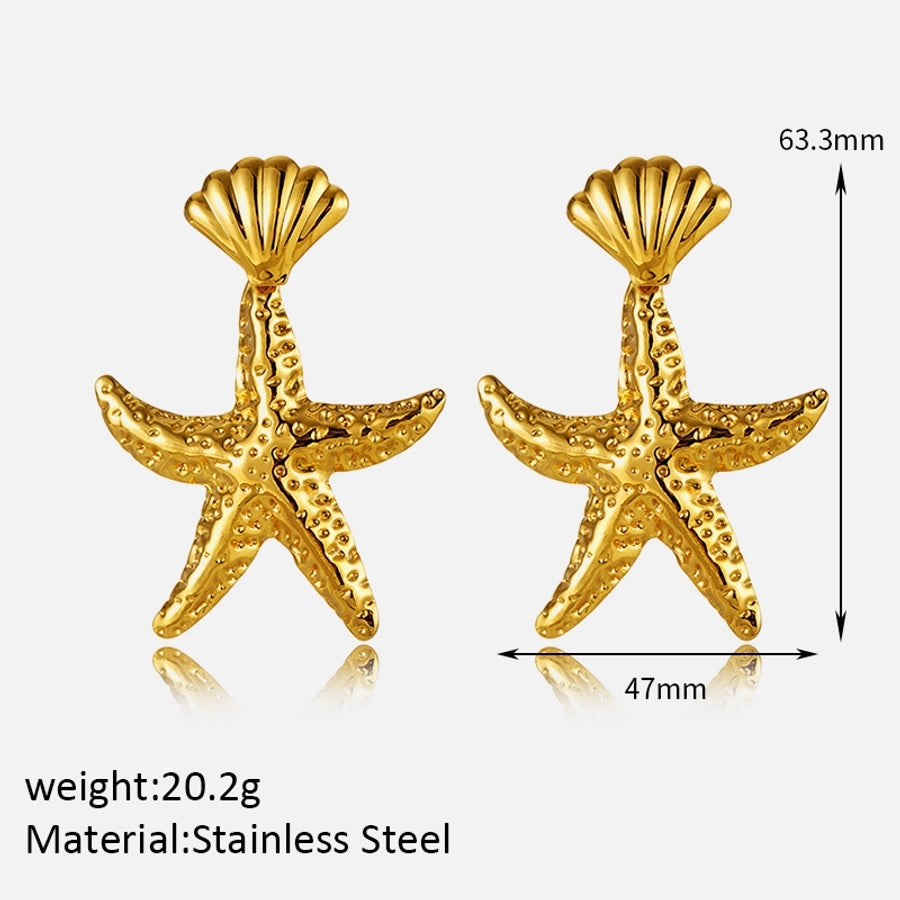 Starfish Drop Earrings [304 Stainless Steel,18K Gold Plated]