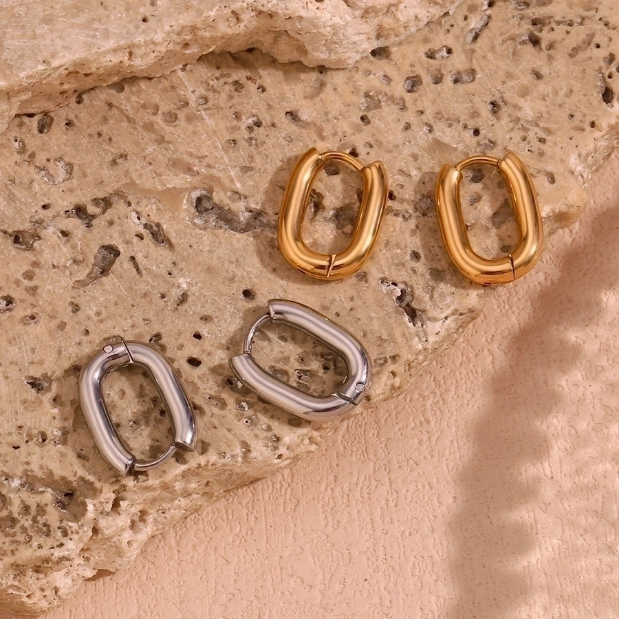 Oval Thick Earrings [304 Stainless Steel,18K Gold Plated]