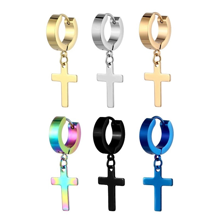 Cross polishing Drop Earrings 1 Piece [Stainless Steel]