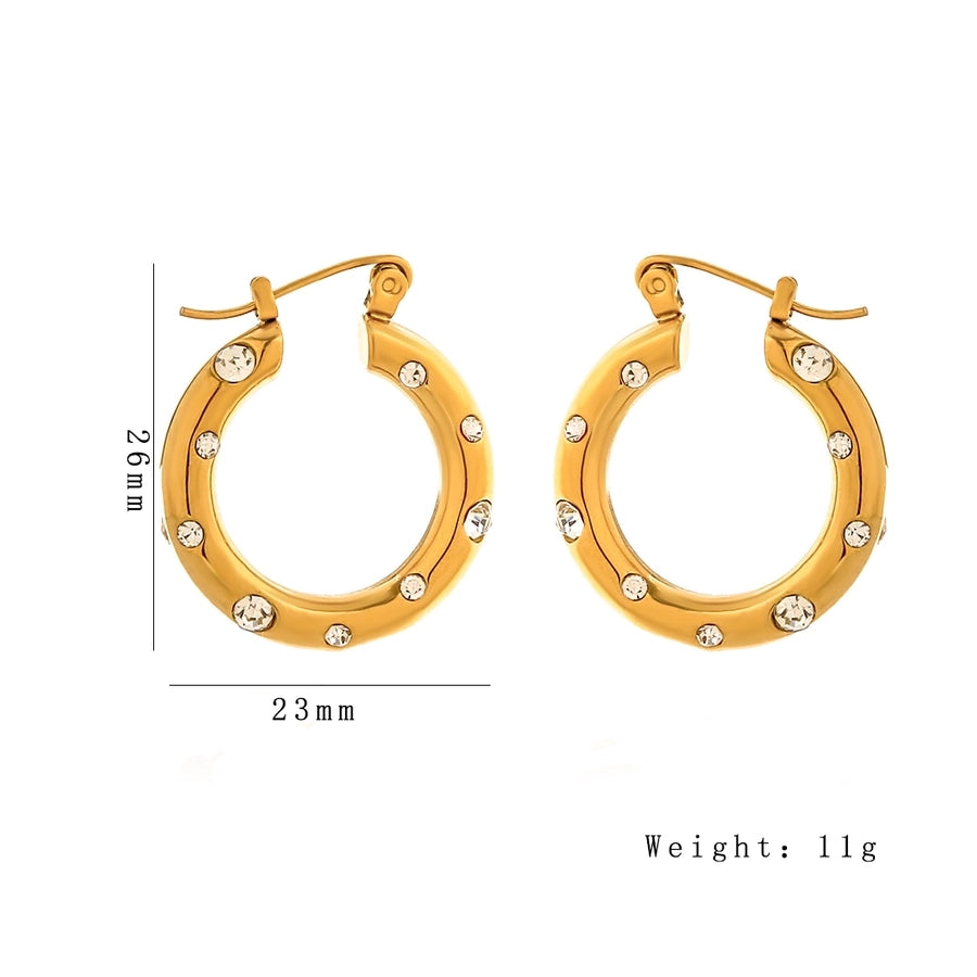 Rhinestone Hoop Earrings [316 Stainless Steel,18K Gold Plated]