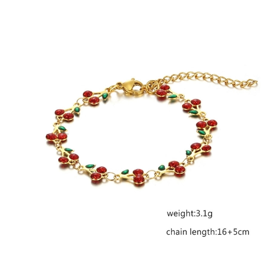 Glitter Cherries Bracelets [304 Stainless Steel, 18K Gold Plated]