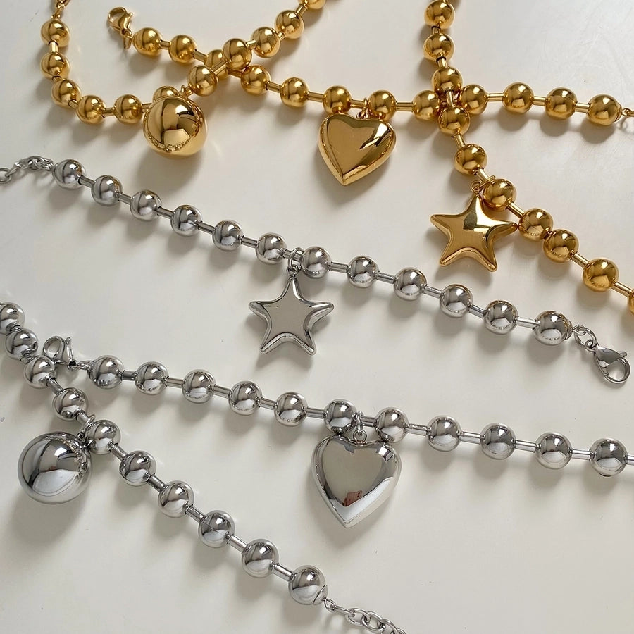 Nordic Style Star Heart Beaded Bracelets/Necklace [304 Stainless Steel,16K Gold Plated]