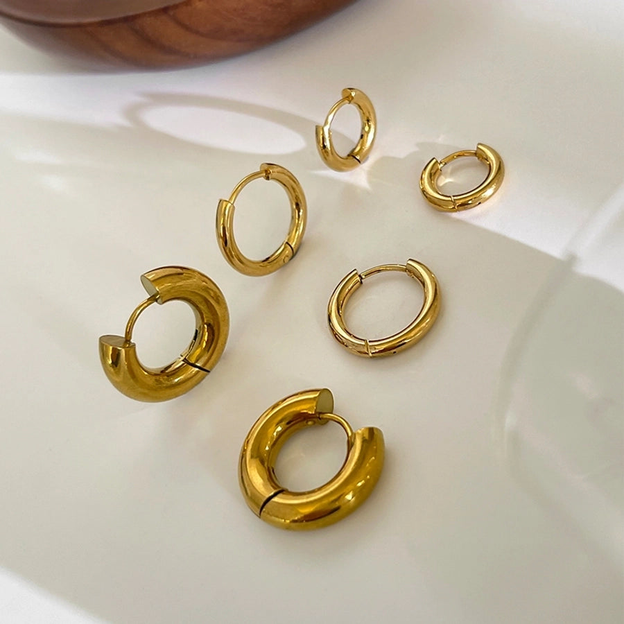 Three Pairs Gold Hoop Earrings [316L Stainless Steel, 18K Gold Plated]