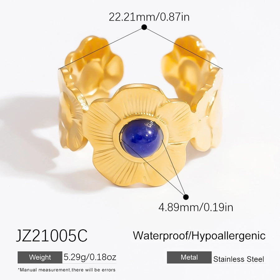 French Style Natural Stone Open Ring  [304 Stainless Steel ]