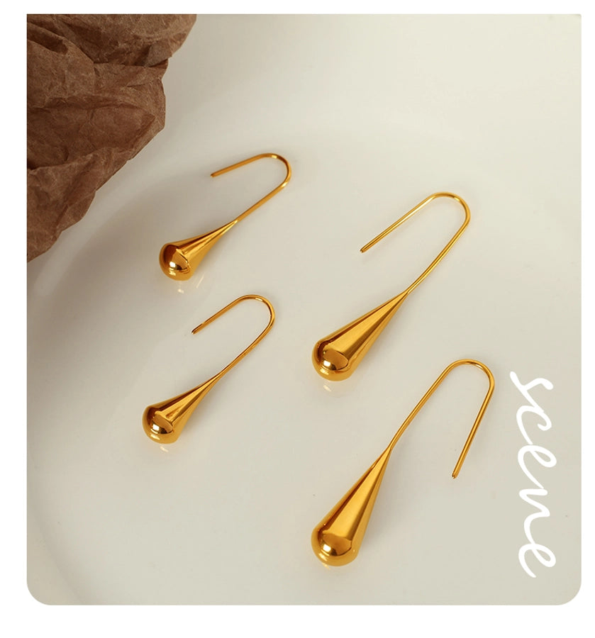 Water Droplets Gourd Hook Earrings [304 Stainless Steel,18K Gold Plated]