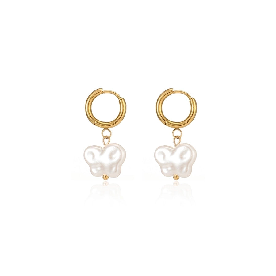 Butterfly Plating Artificial Pearls Earrings [304 Stainless Steel,18K Gold Plated]