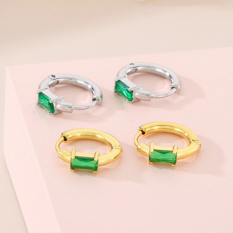 Colored Rectangle Rhinestone Earrings [304 Stainless Steel,18K Gold Plated]