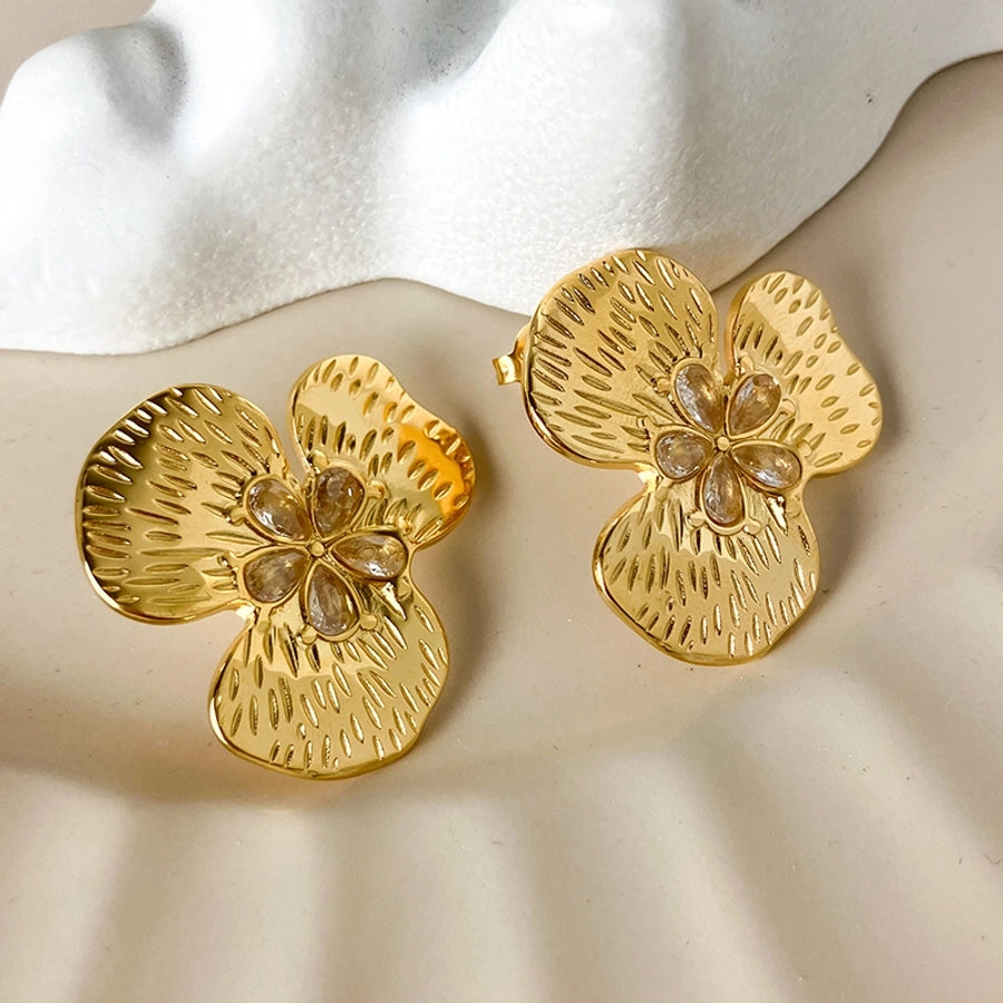 Mix Flower Earrings [304 Stainless Steel,14K Gold Plated]