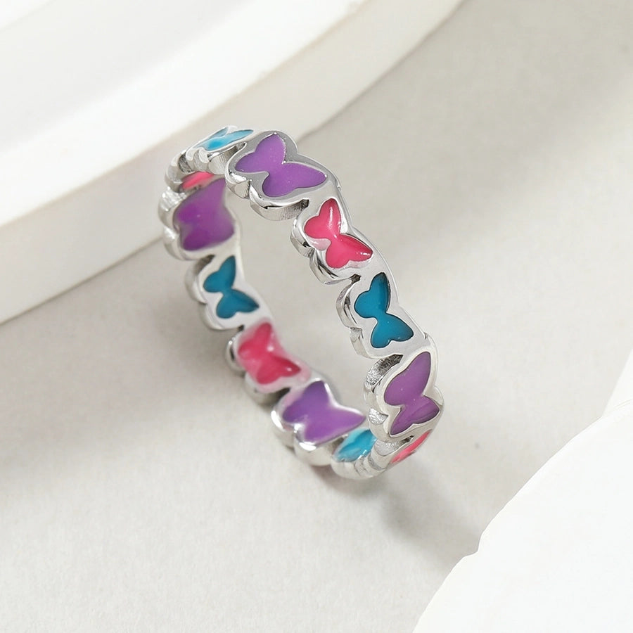 Colored Butterfly Enamel Ring [Stainless Steel]