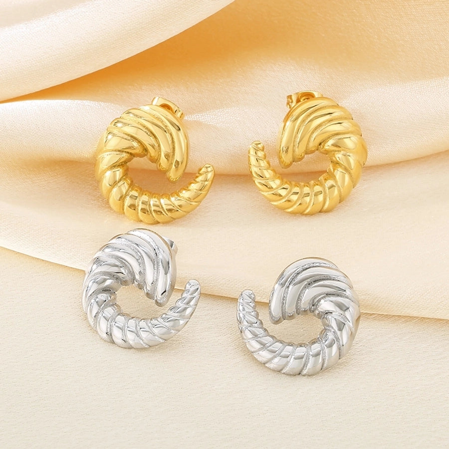 Vintage Style Horn Pattern Earrings [304 Stainless Steel, 18K Gold Plated]