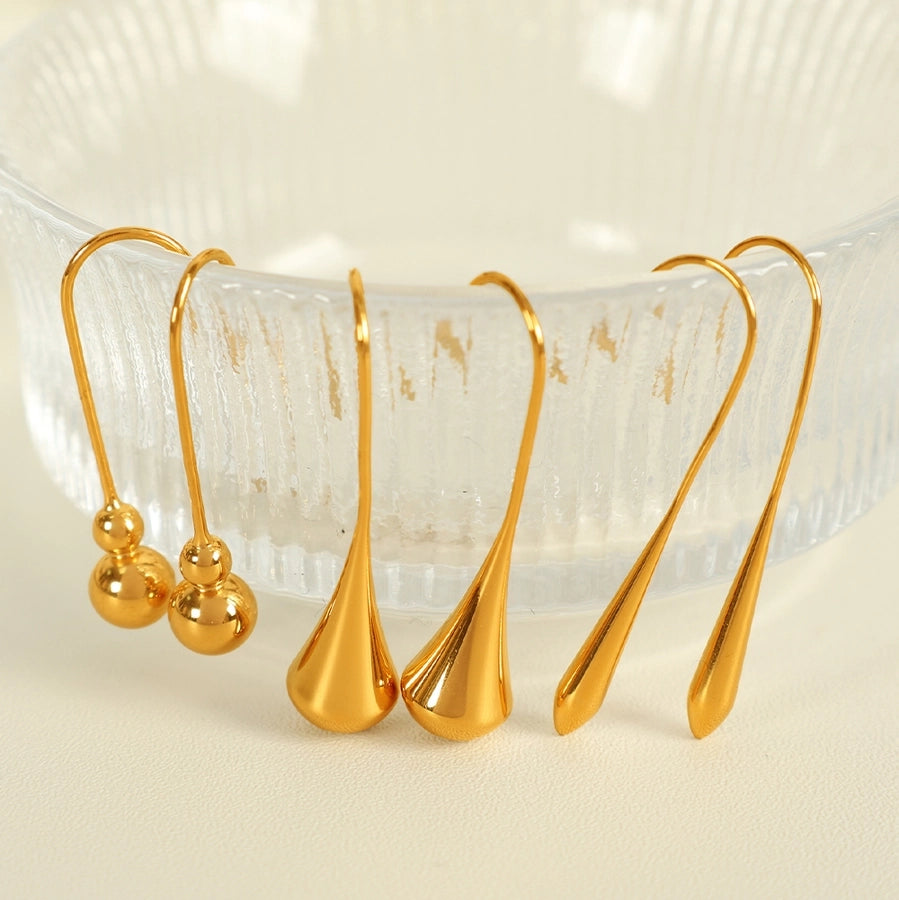 Water Droplets Gourd Hook Earrings [304 Stainless Steel,18K Gold Plated]