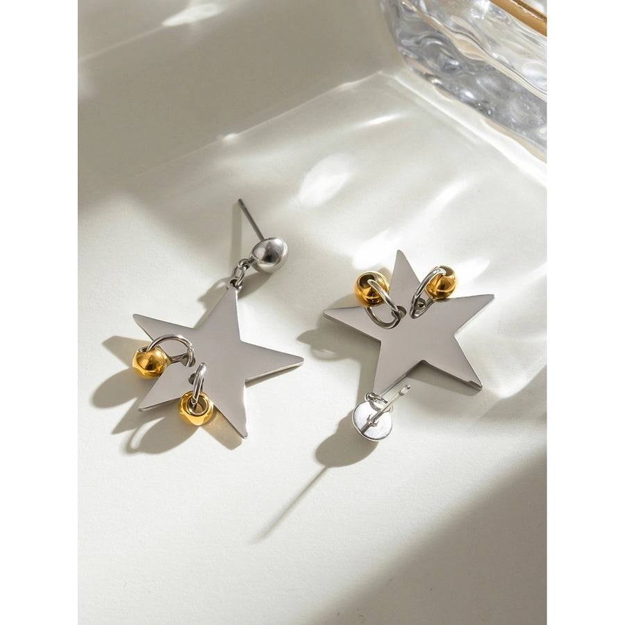 Silver Drop Star Earrings [304 Stainless Steel]