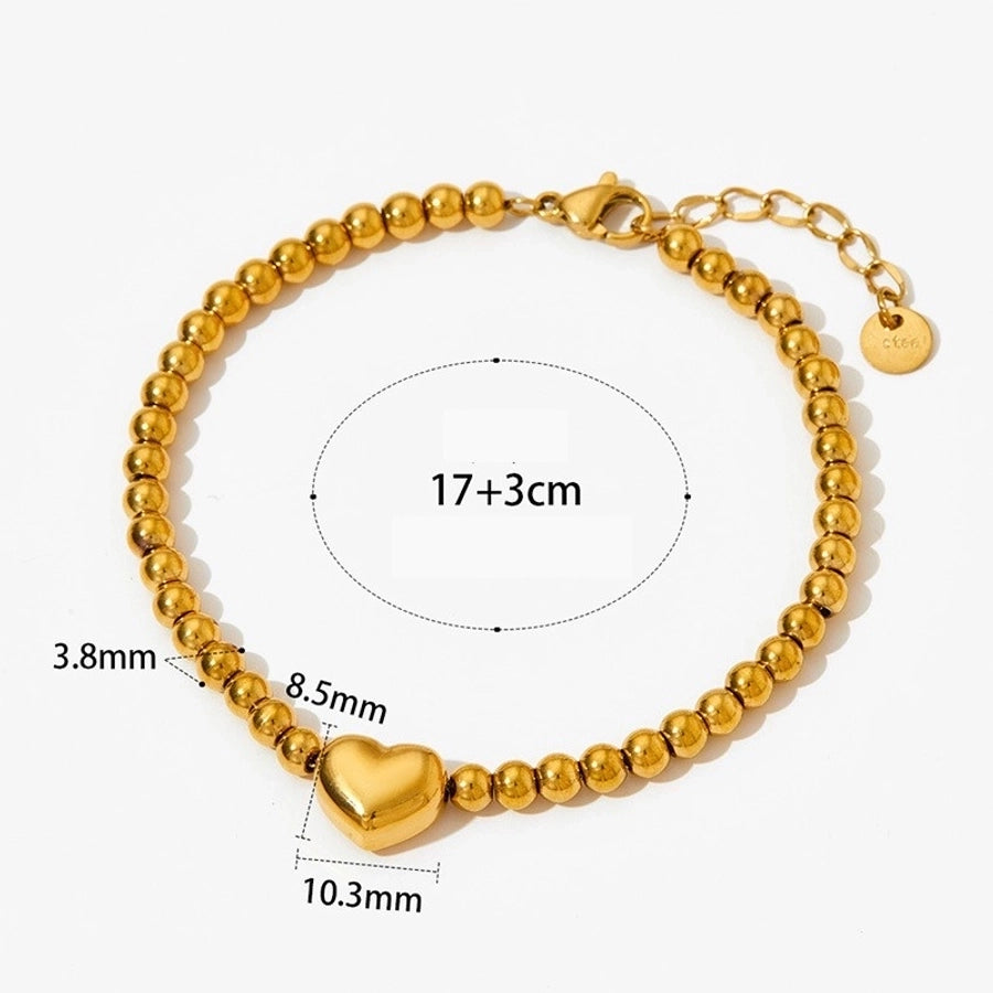 Heart Shape Beaded Bracelet/Necklace [304 Stainless Steel,16K Gold Plated]