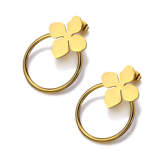 Flower Circle Earrings [304 Stainless Steel,18K Gold Plated]