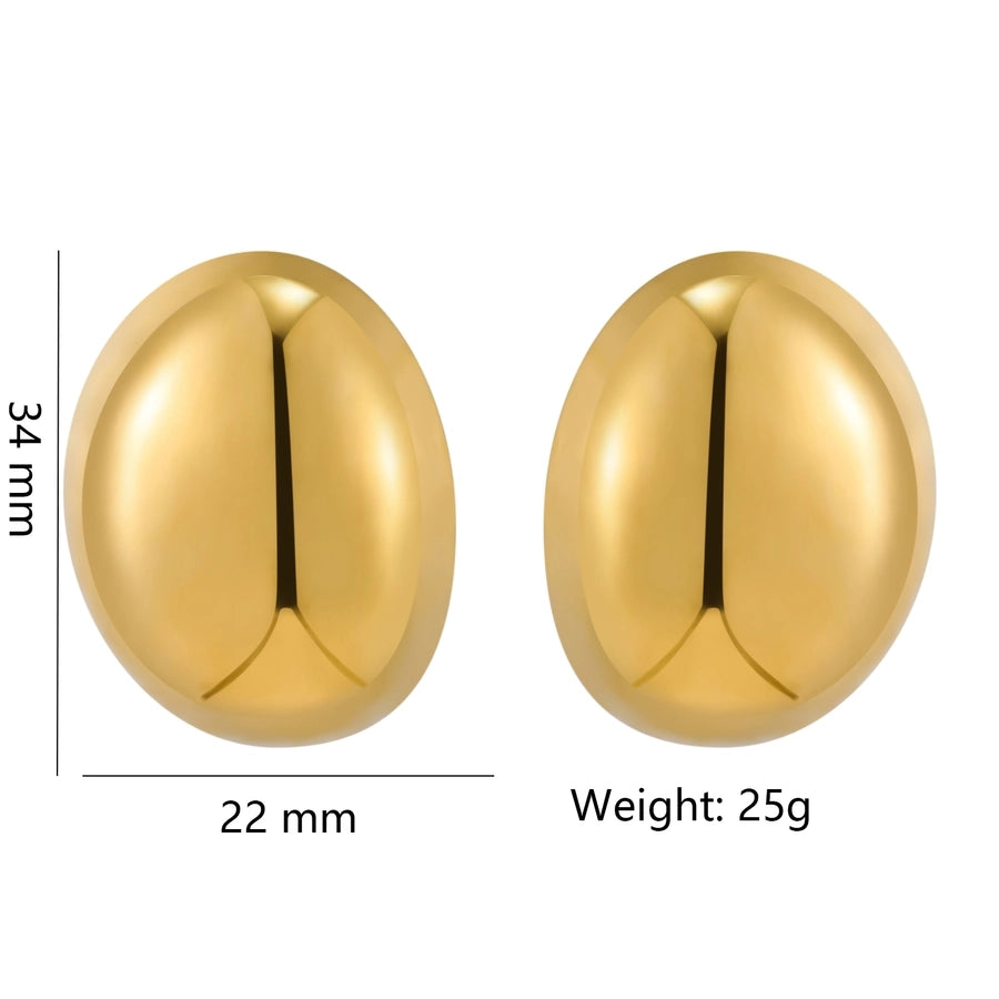 Oval Stud Earrings [316 Stainless Steel,18K Gold Plated]