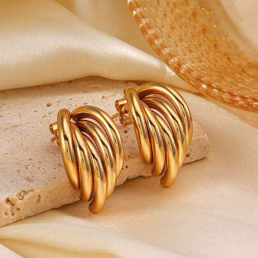 Multiple Lines Earrings [304 Stainless Steel,18K Gold Plated]