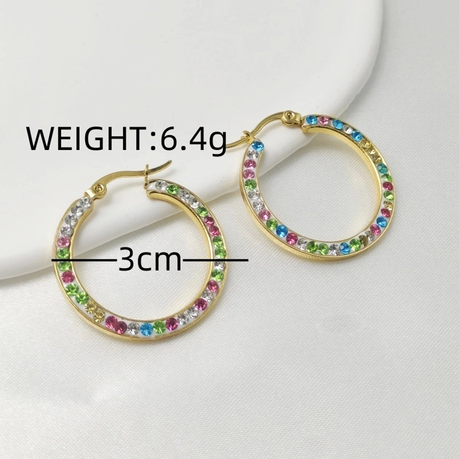 Colored Rhiestones Hoop Earrings [304 Stainless Steel]